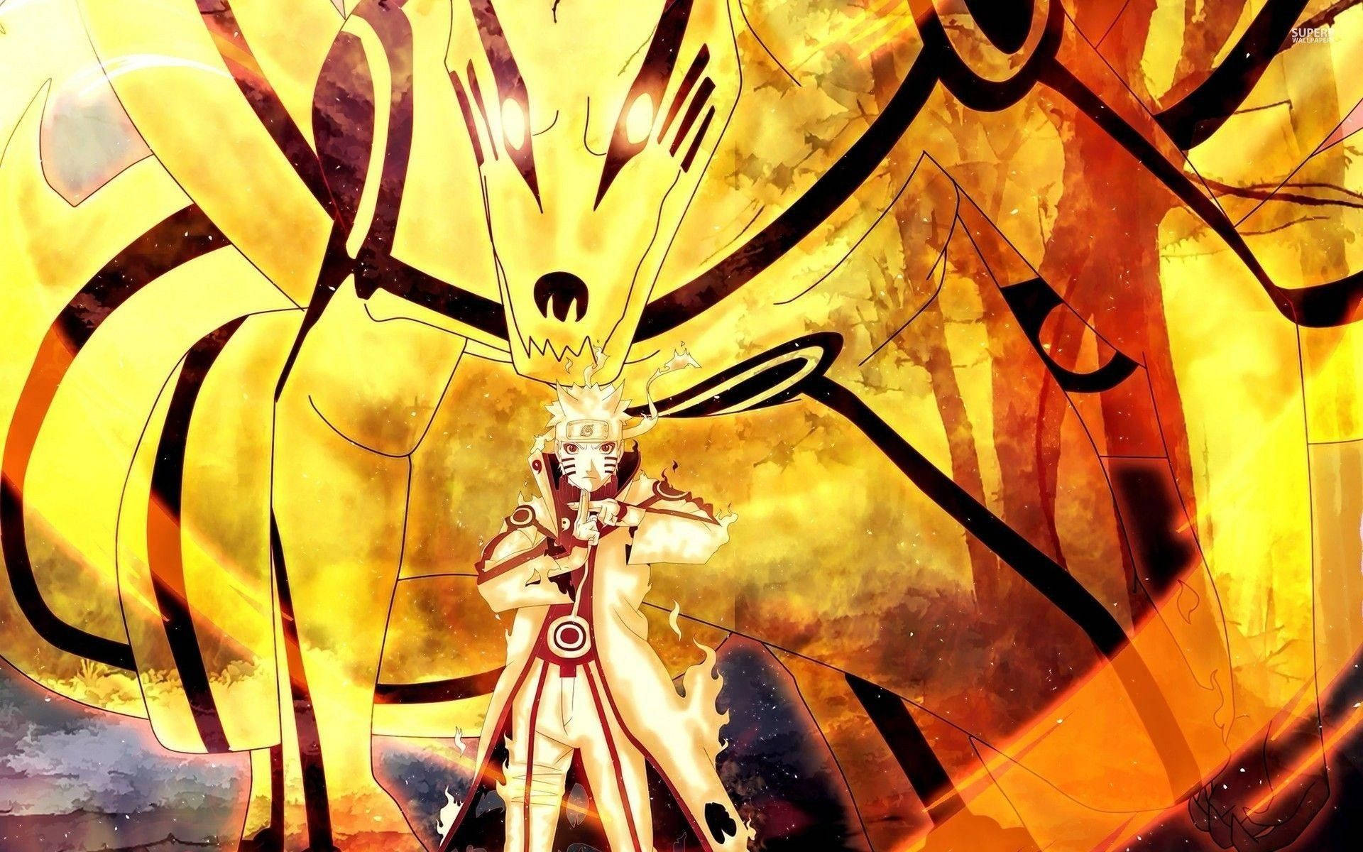 Caption: Enigmatic Kurama And Biju Mode Naruto Laptop Wallpaper Background