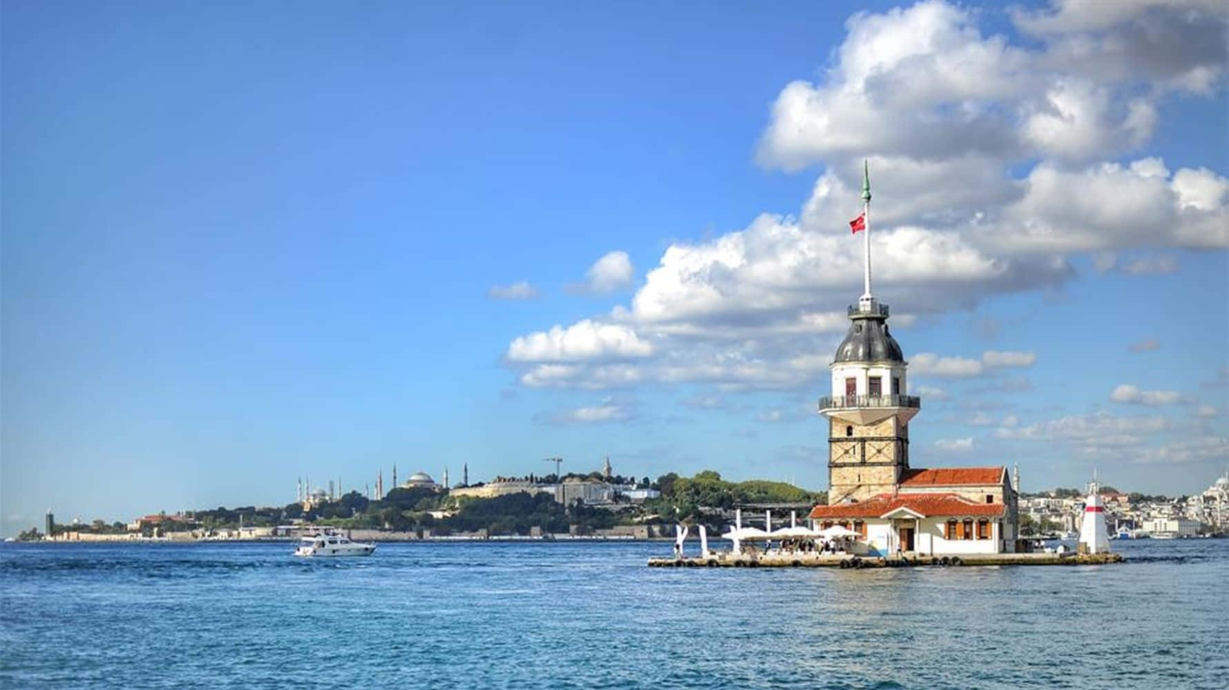 Caption: Enigmatic Maiden Tower At Sunset Background