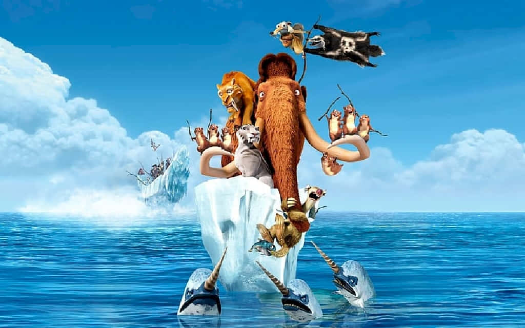 Caption: Enthralling Scene Of Narwhals In Ice Age: Continental Drift Background
