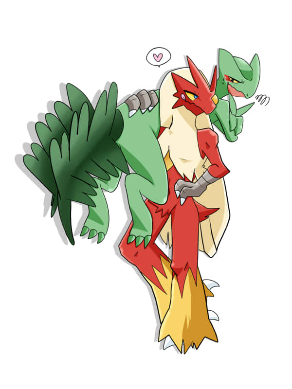 Caption: Epic Battle: Blaziken Carrying Sceptile Background