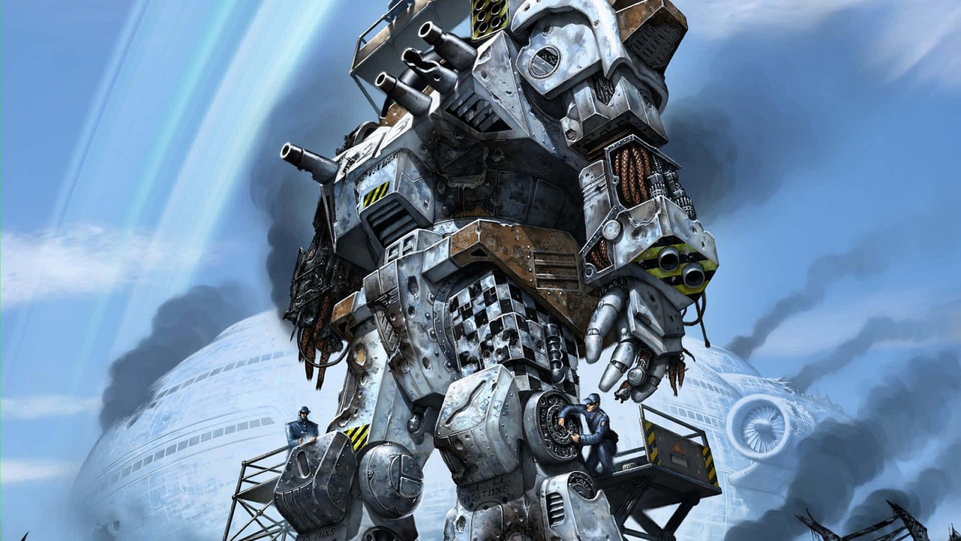 Caption: Epic Battle Scene From Battletech Game Background