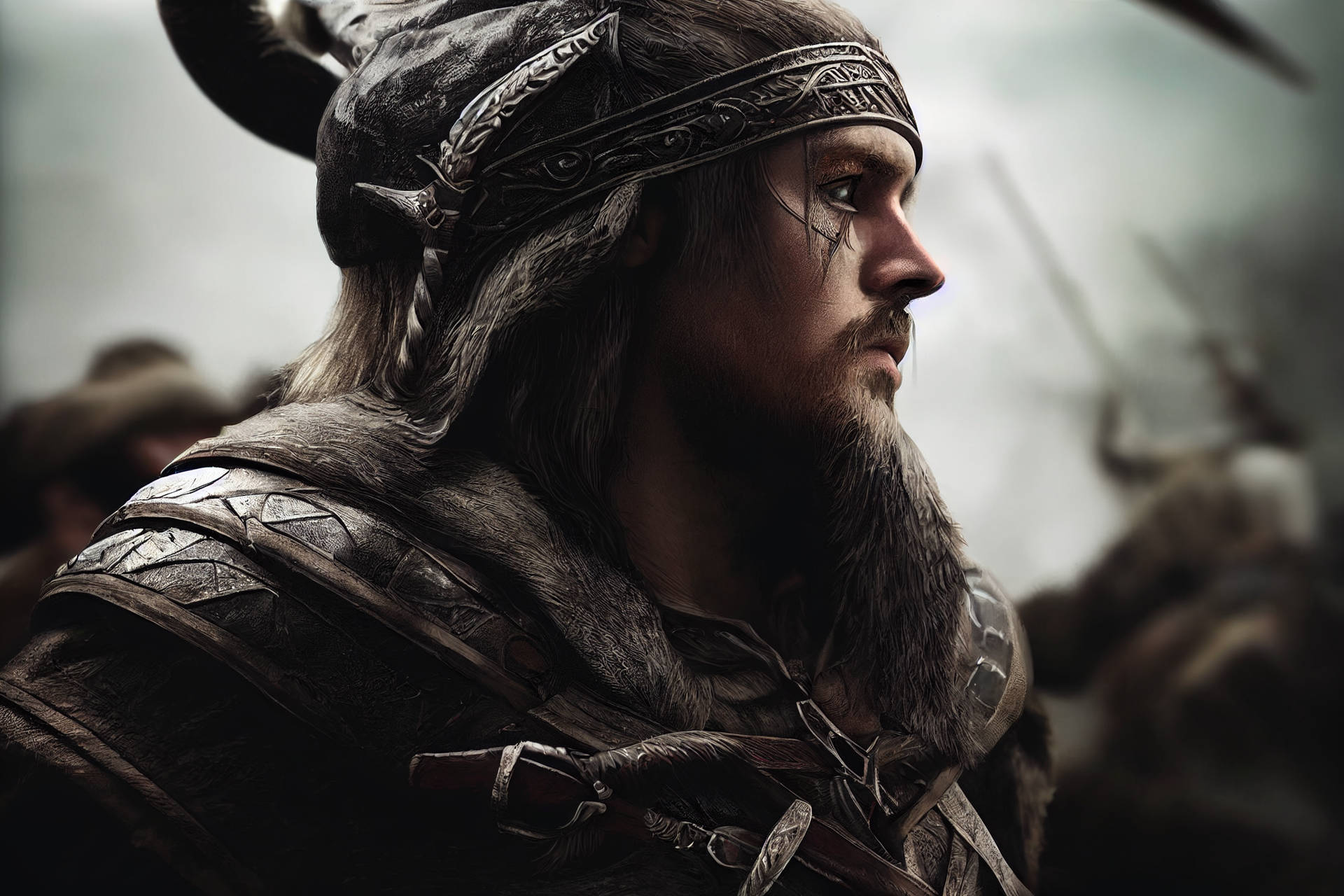 Caption: Epic Battle Stance - Ac Valhalla Viking Warrior Background