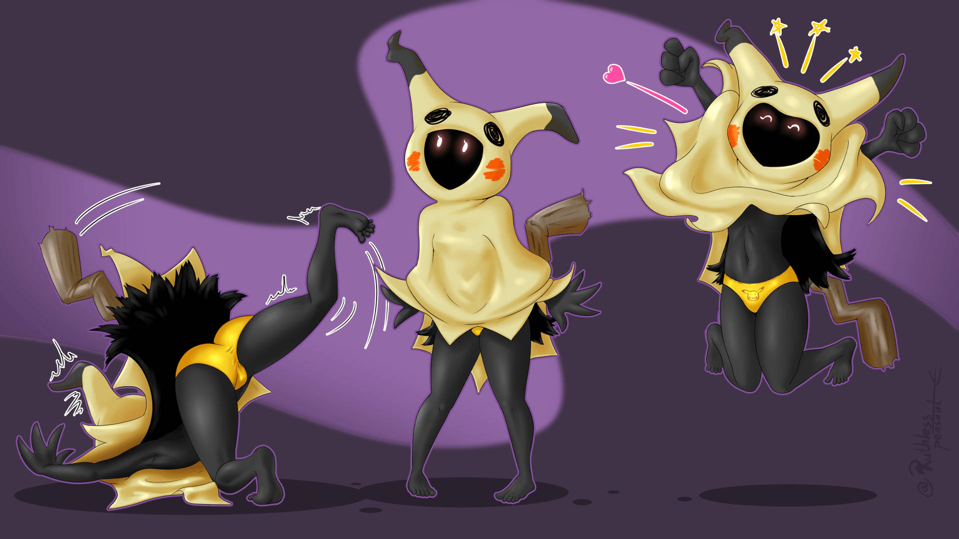 Caption: Excited Mimikyu In Animated Action Background