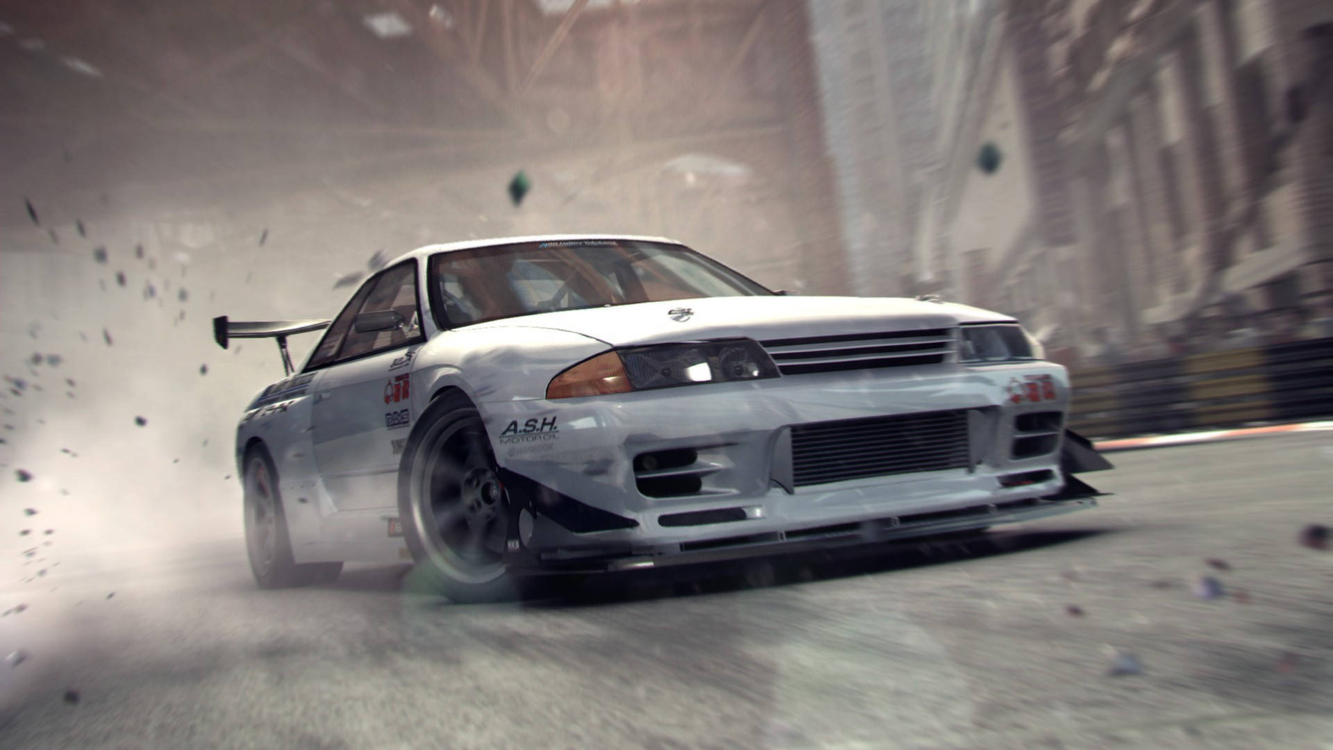Caption: Exhilarating Ride In Grid 2 - Classic White Race Car Background