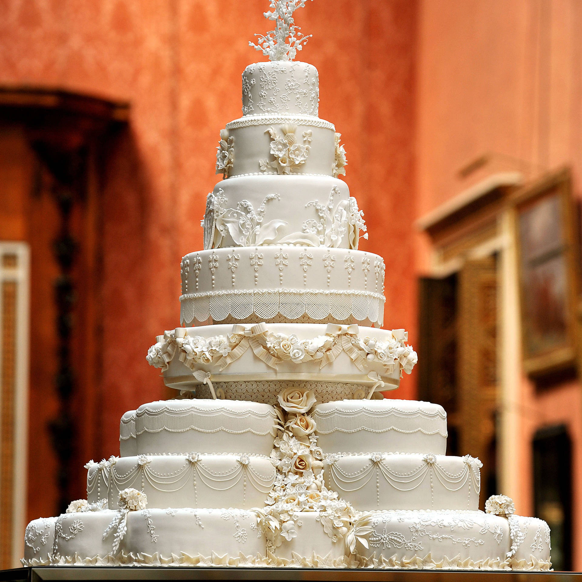 Caption: Exquisite Multi-layered Piece Montée Wedding Cake Background