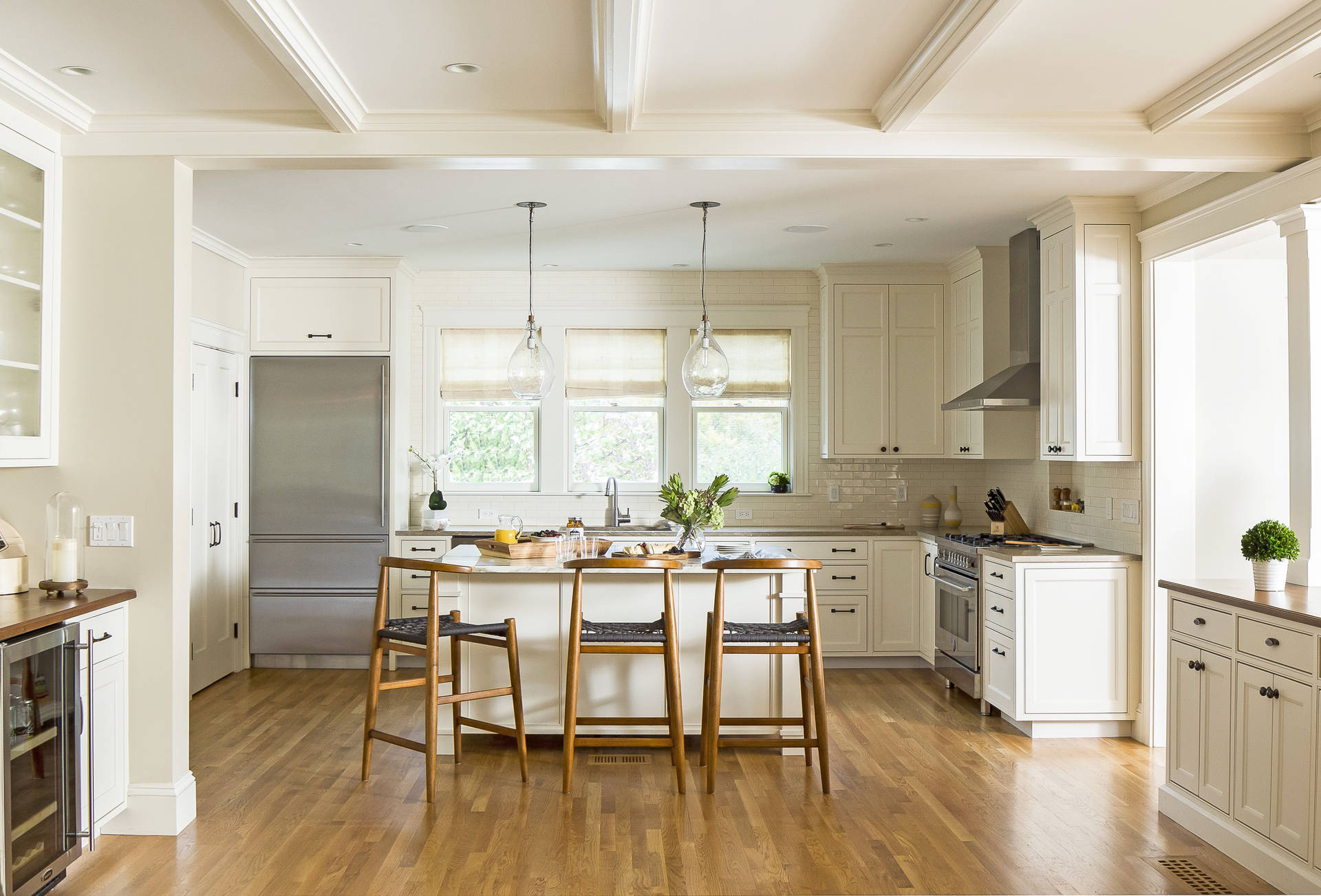 Caption: Exquisite White Kitchen Interior Background