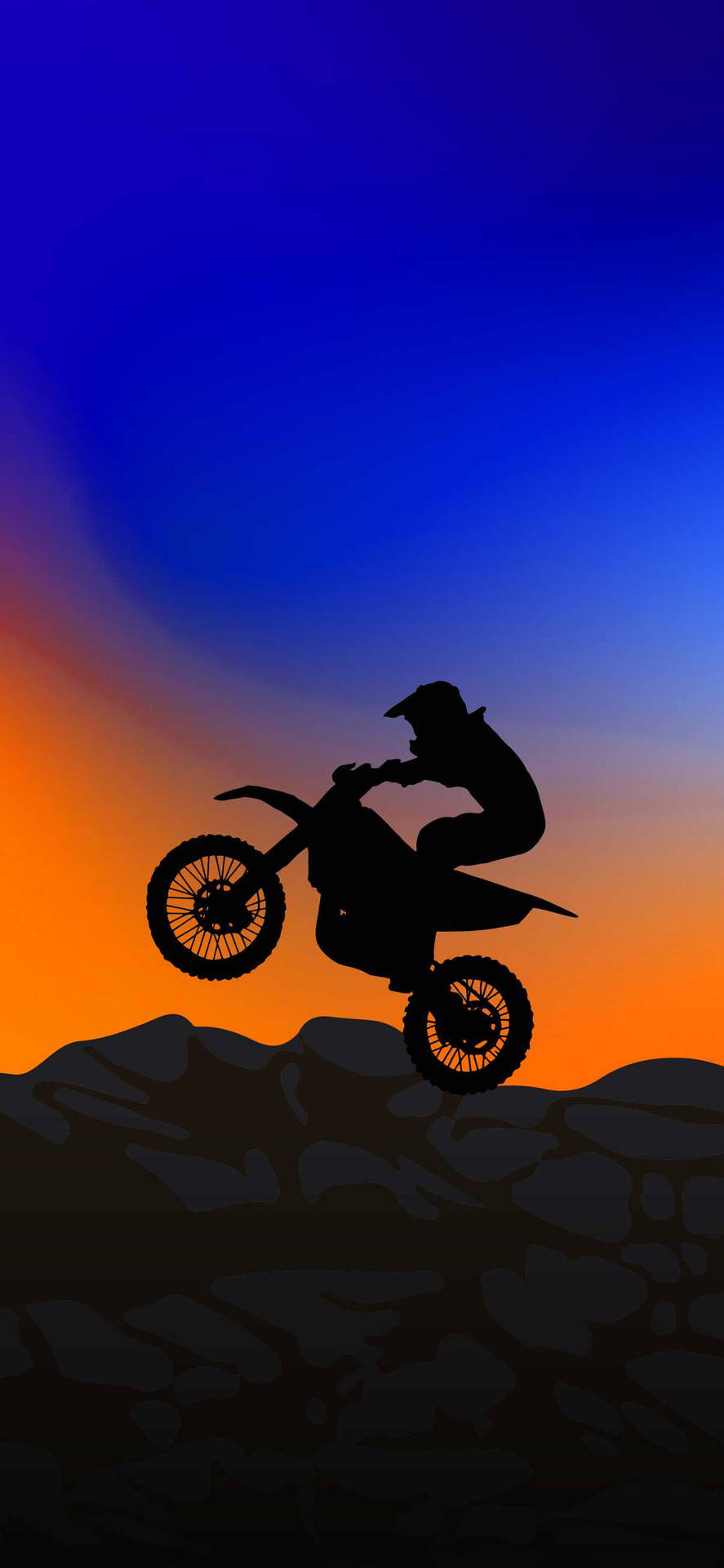 Caption: Extreme Thrill - Dirt Bike Silhouette Taking Flight At Sunset Background