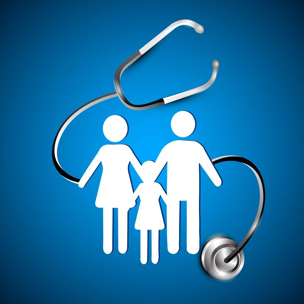 Caption: Family Healthcare Checkup With Stethoscope Background