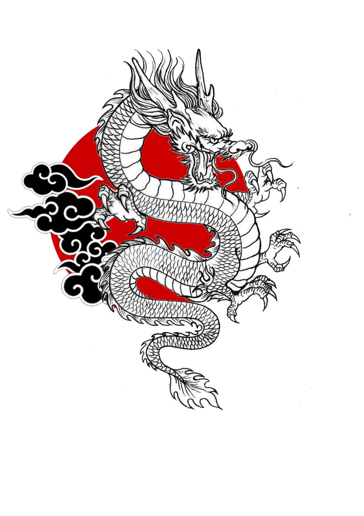 Caption: Ferocious Elegance - Majestic Japanese Dragon Tattoo In A Red Circle Background