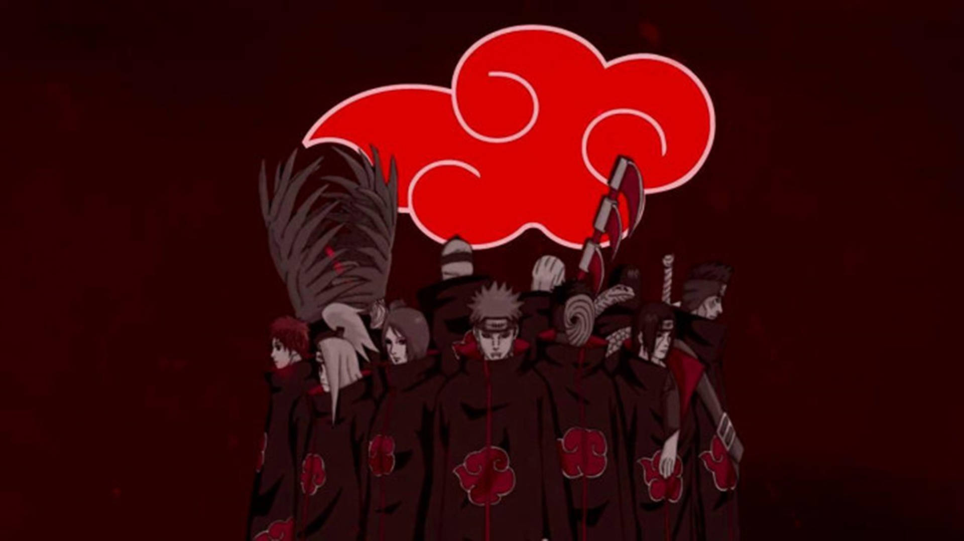 Caption: Fierce Akatsuki Logo With Shinobi Ninjas In Battle Stance Background