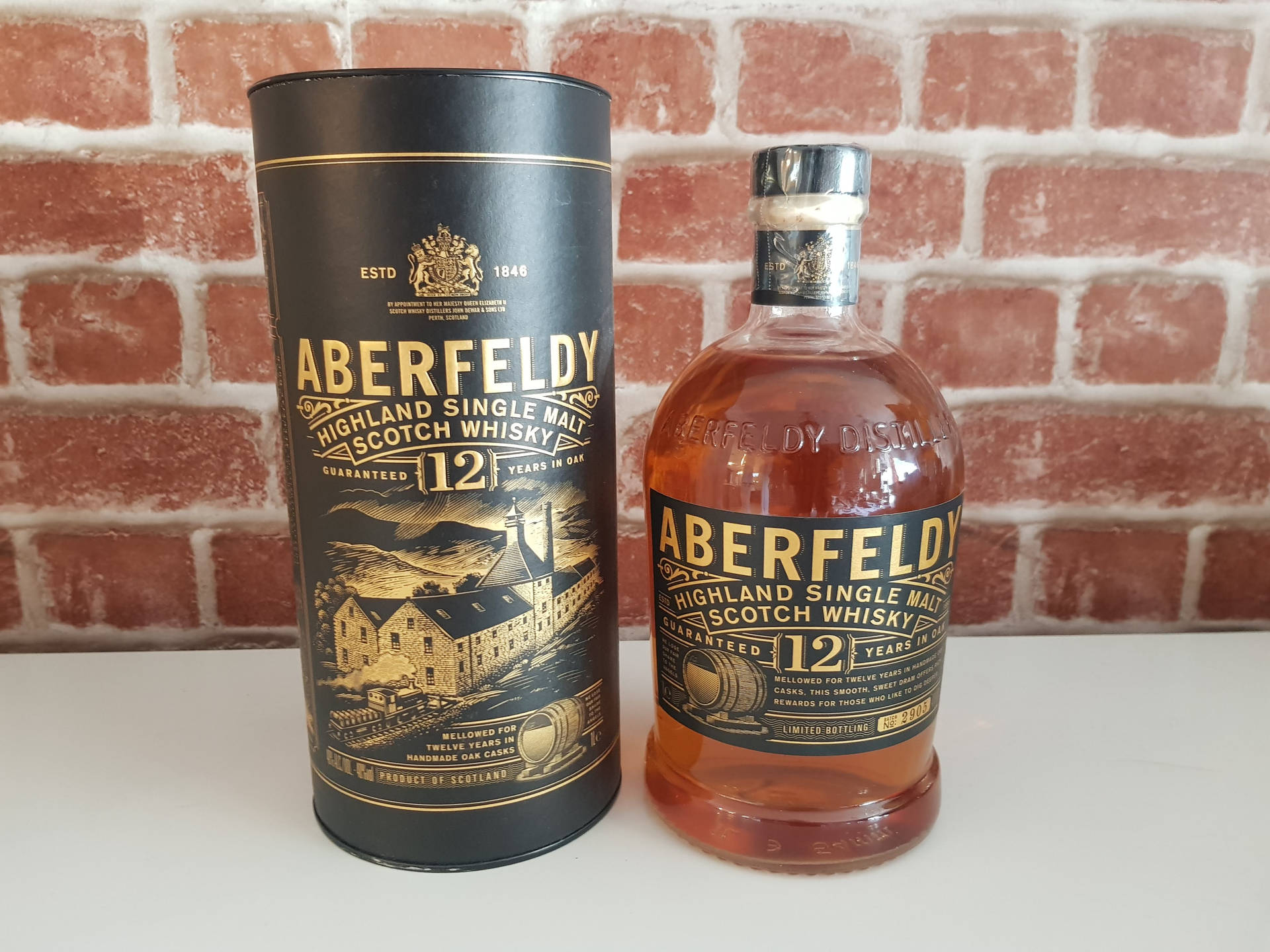 Caption: Fine Aged Aberfeldy 12-year-old Scotch Whisky Background