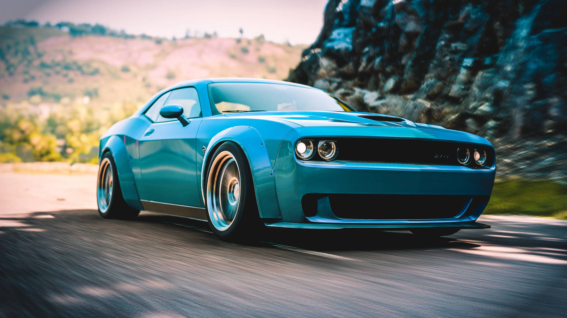 Caption: Forza 4: Dodge Challenger Roaring On The Track Background