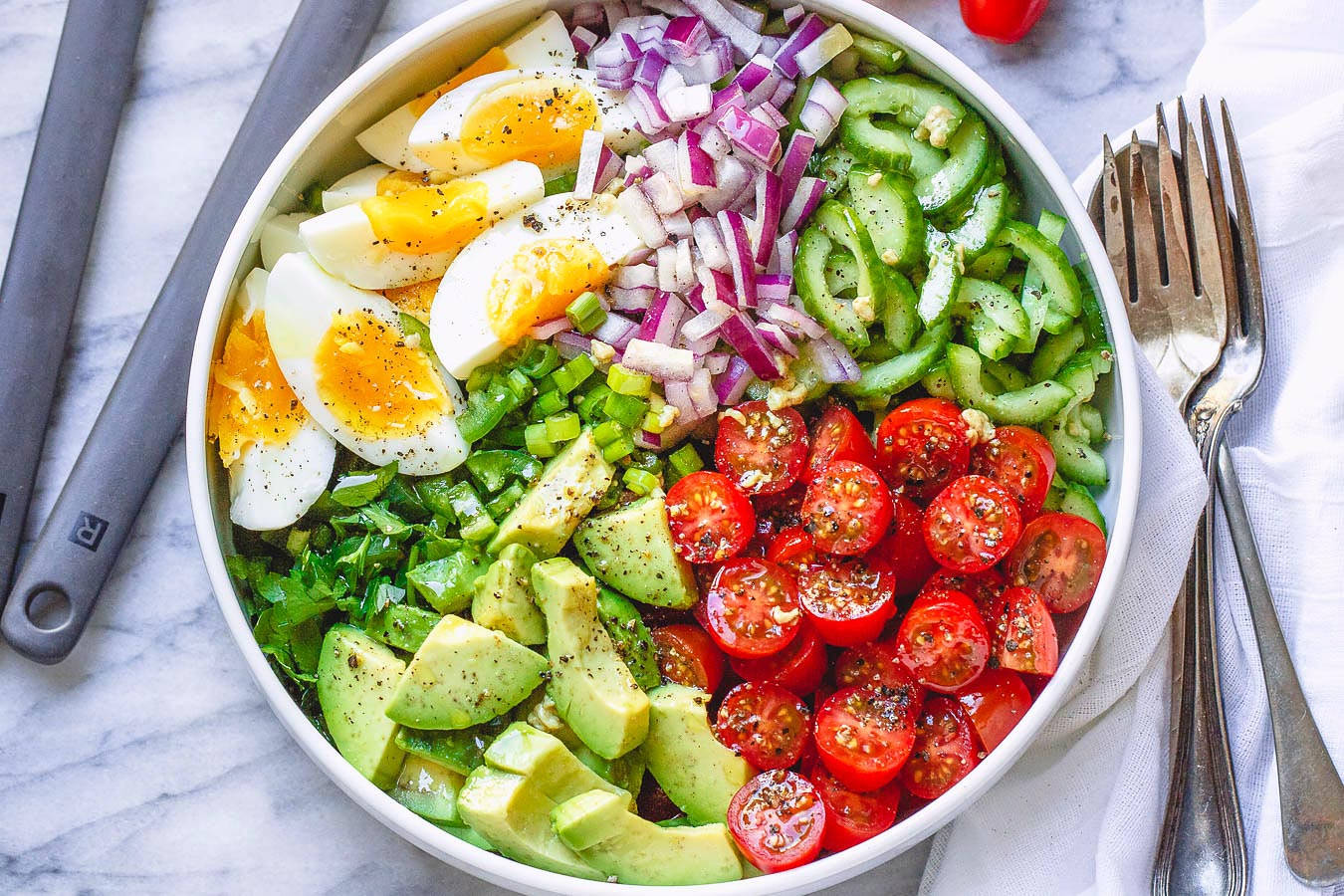 Caption: Fresh Egg Salad Bowl Background