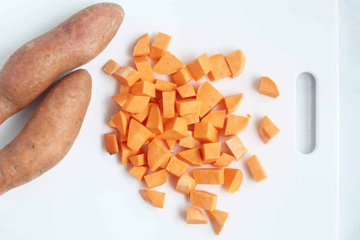 Caption: Freshly Diced Sweet Potatoes Background