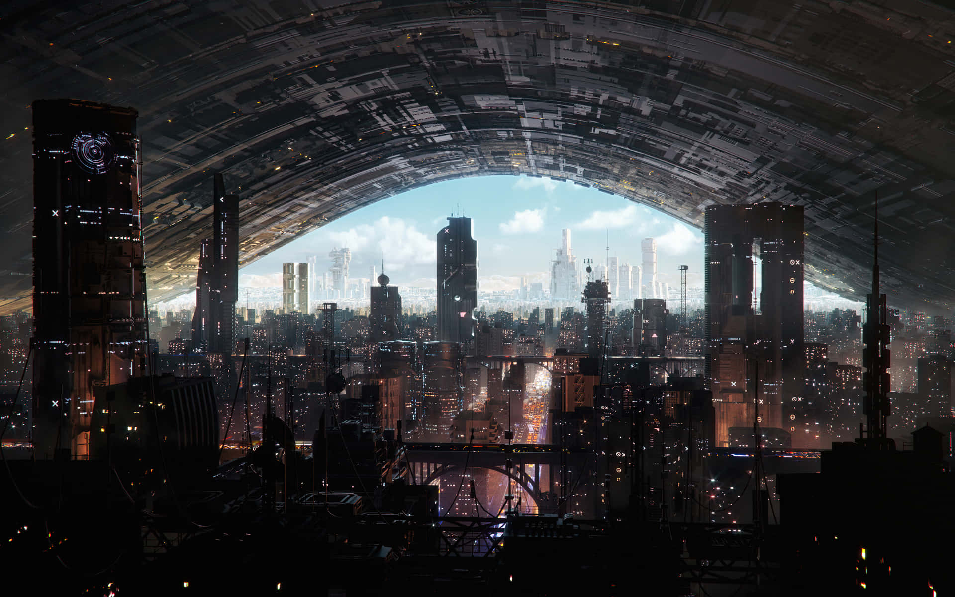 Caption: Futuristic City In The Twilight Background