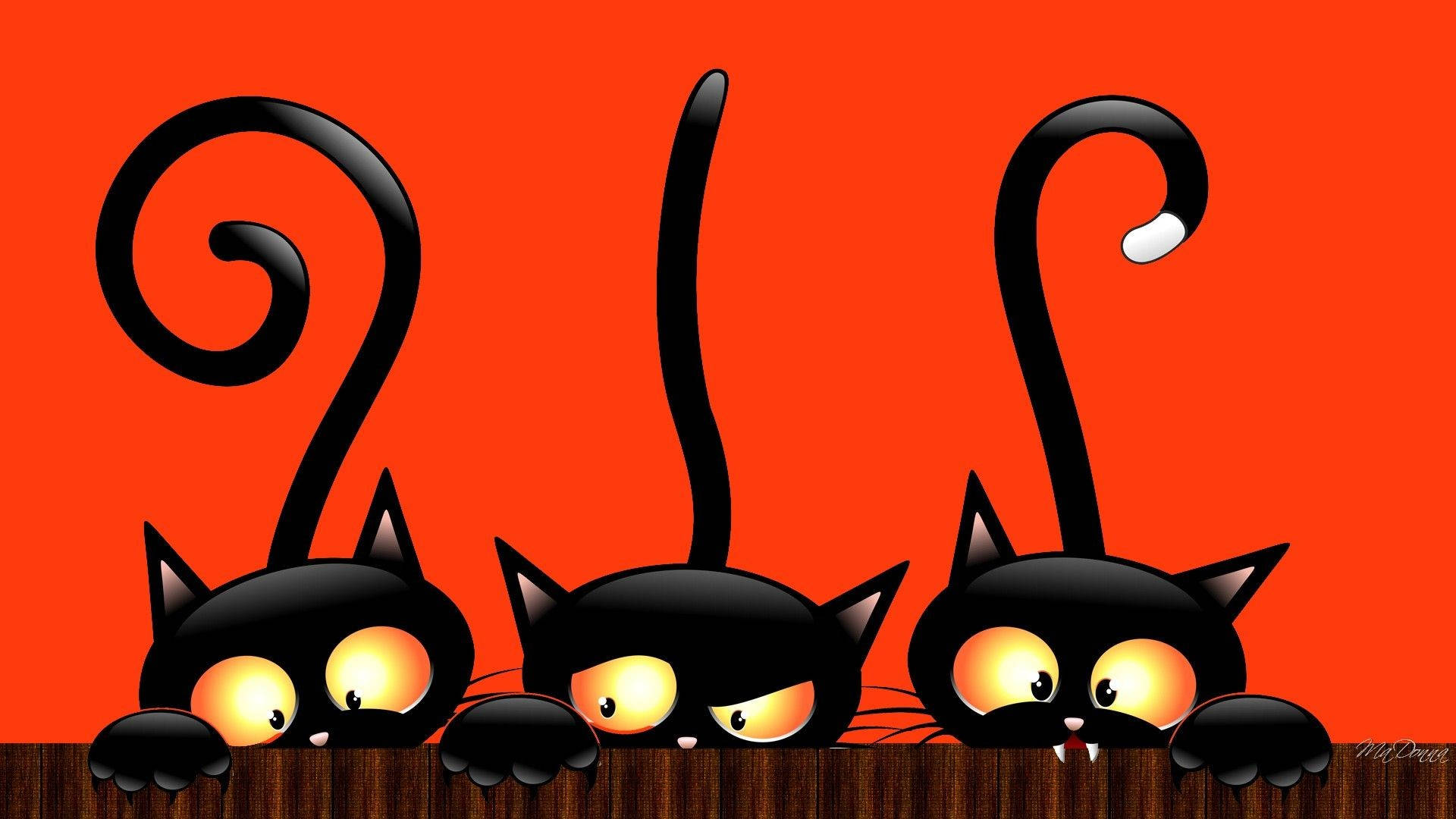 Caption: Gleeful Gathering Of Cute Black Cartoon Cats On A Laptop Background