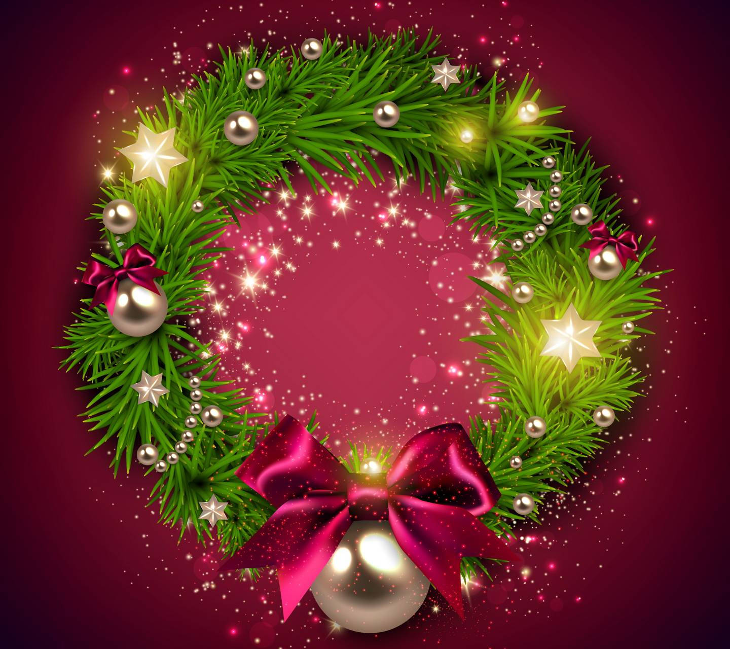Caption: Glorious Christmas Wreath With Purple Ribbon Background