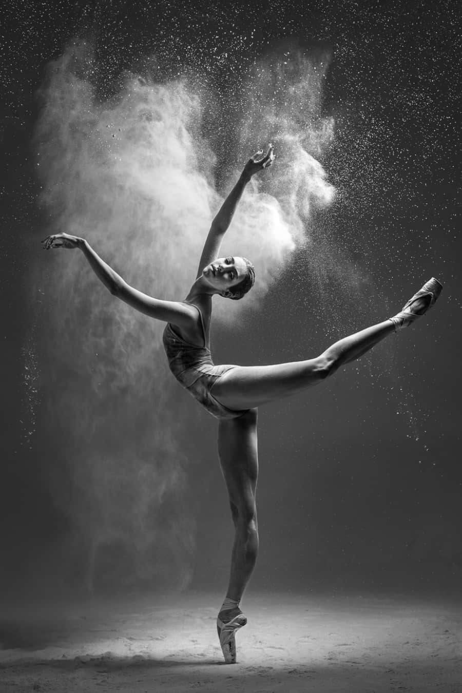 Caption: Graceful Ballet In Monochrome Background
