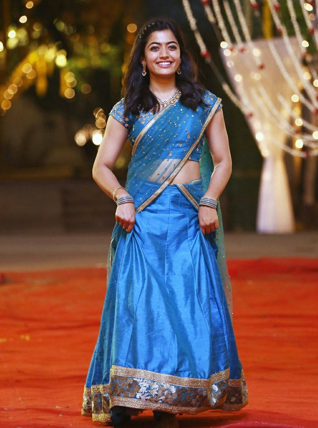 Caption: Graceful Telugu Heroine In Blue Sari