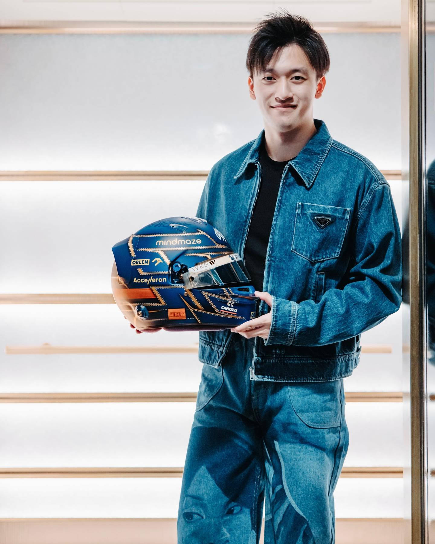 Caption: Guanyu Zhou In Stylish Denim Wear On A Casual Day Out