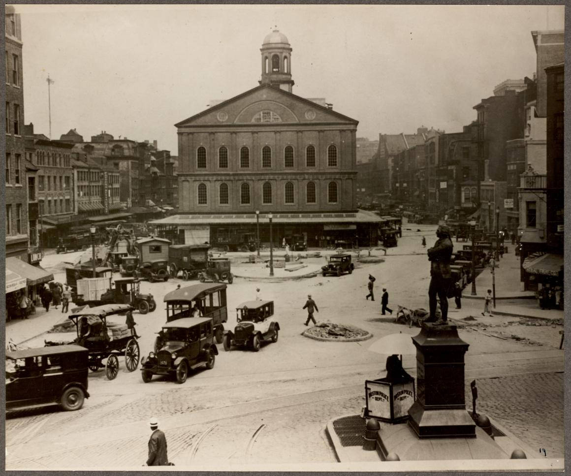 Caption: Historical Sepia-toned Faneuil Hall In Boston