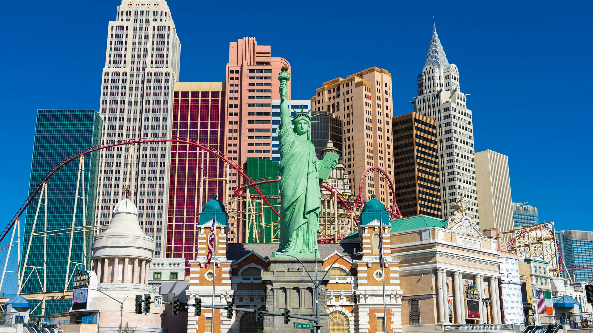 Caption: Iconic View Of The New York-new York Hotel In Las Vegas Background