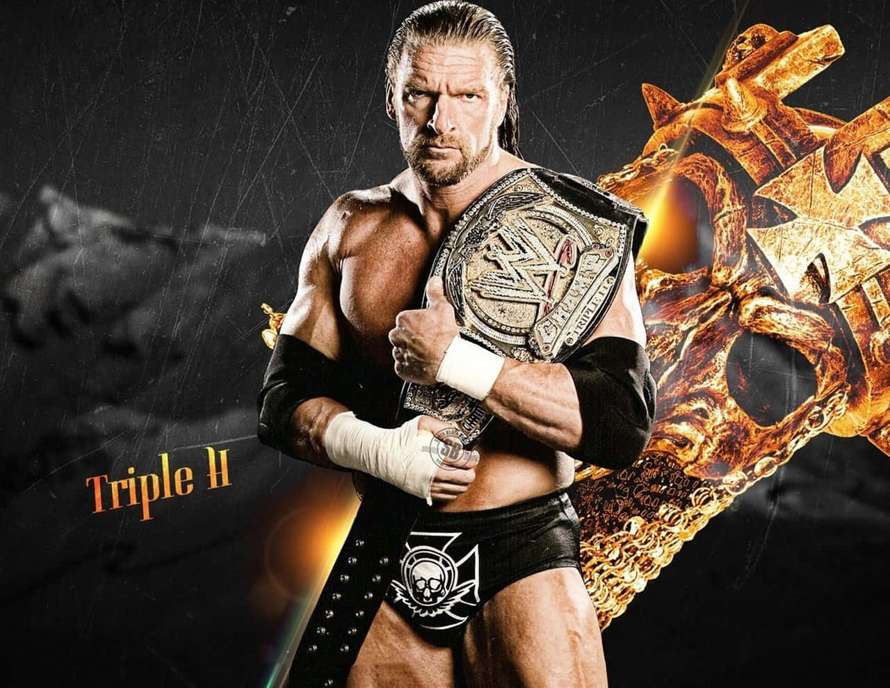 Caption: Impressive Image Of Triple H In Black And Gold Background