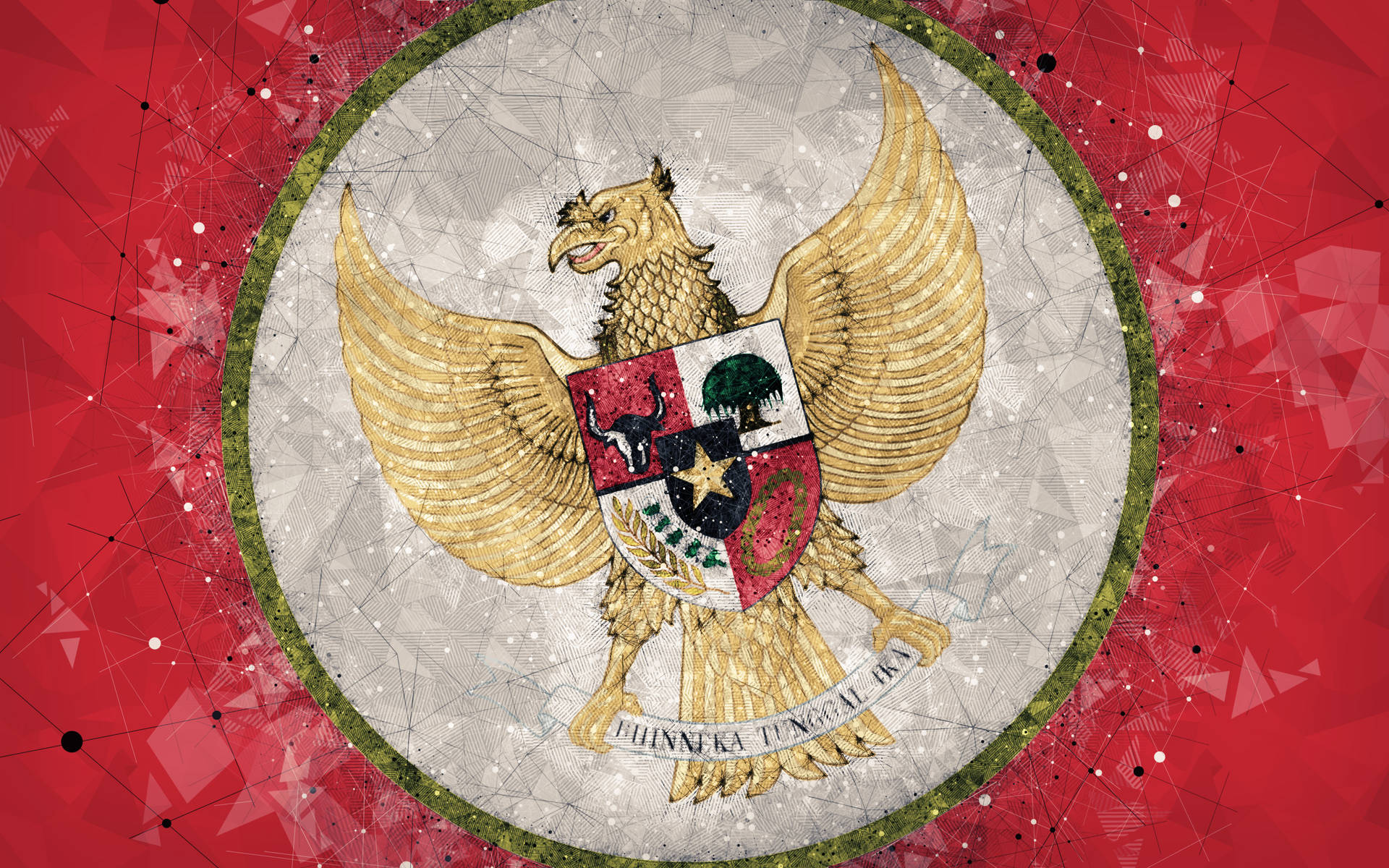 Caption: Indonesian National Emblem - Garuda Pancasila Background