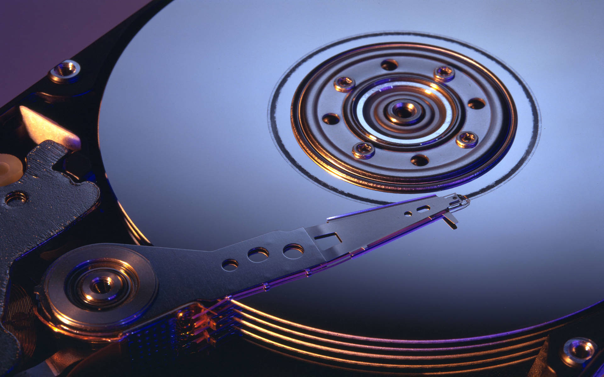 Caption: Inside View Of A Polished Internal Computer Hard Drive