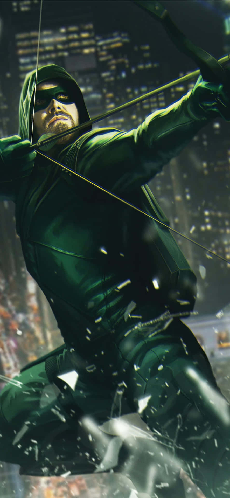 Caption: Intense Green Arrow Action On Iphone