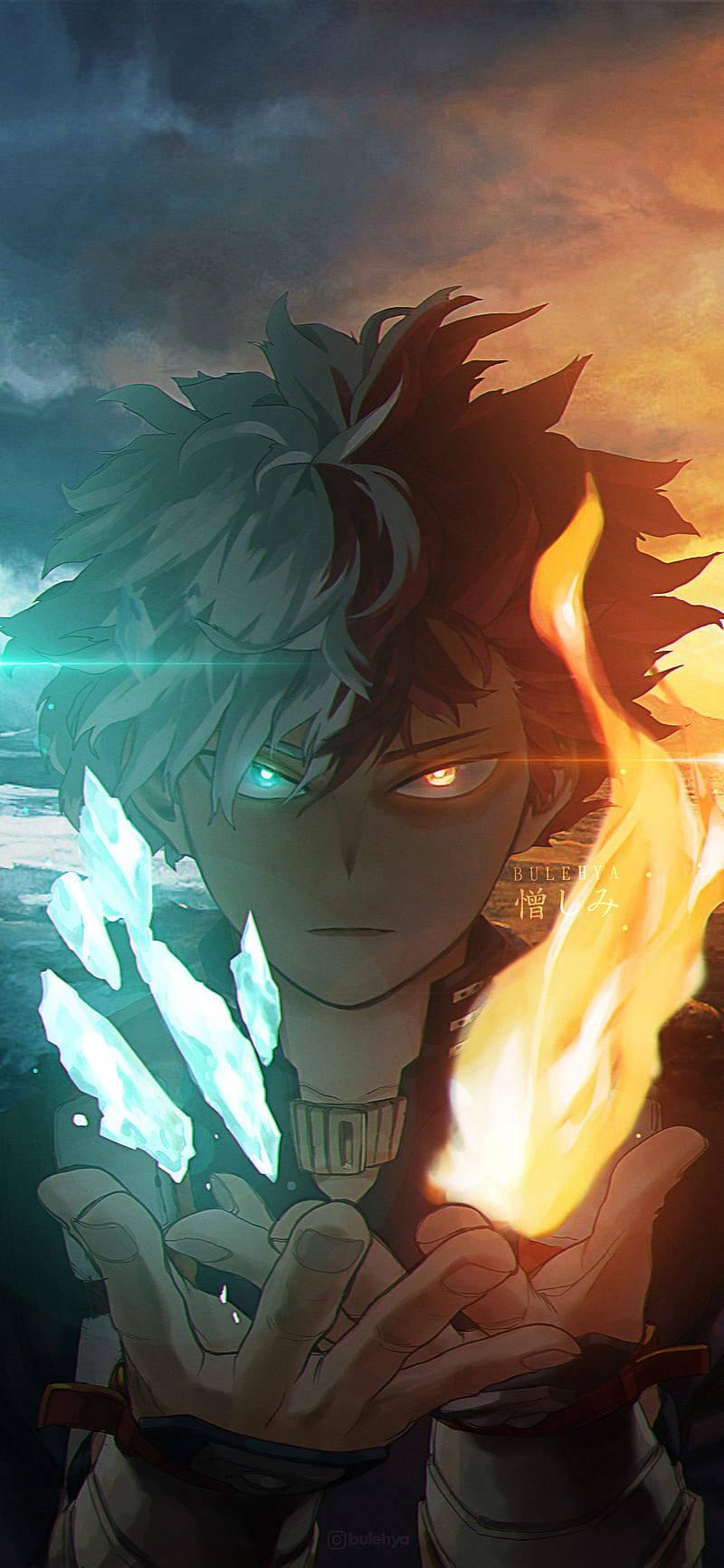 Caption: Intense Power Trifecta: Deku, Todoroki And Bakugou Background