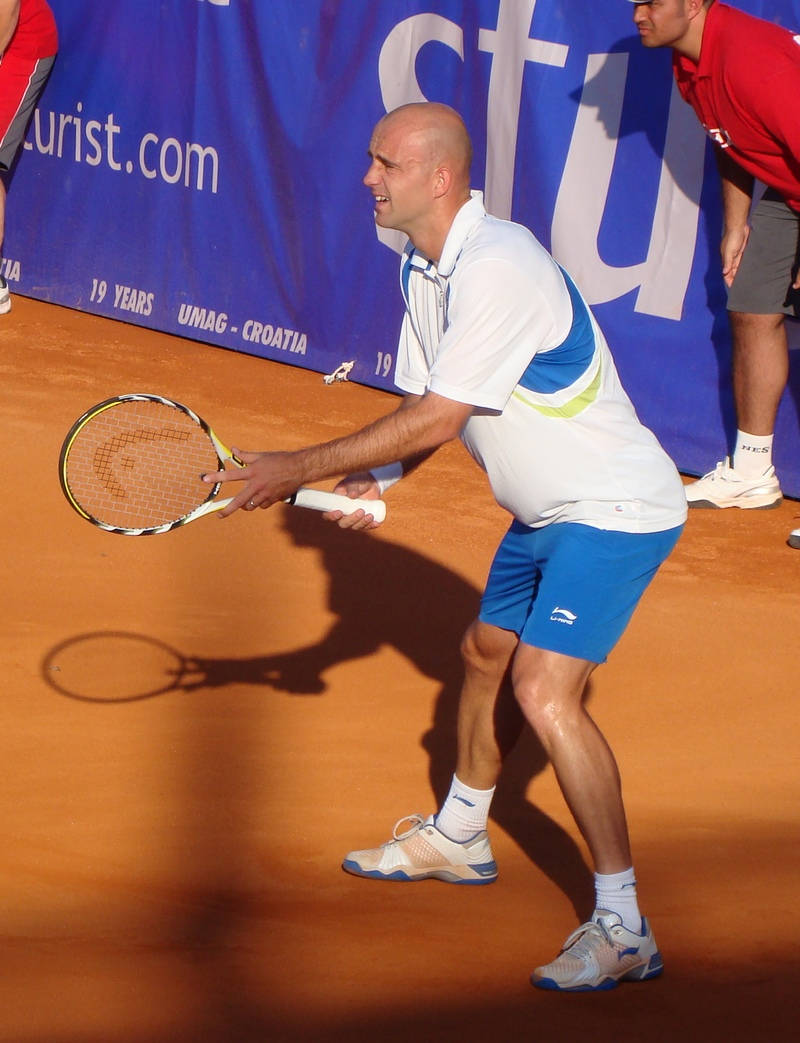 Caption: Ivan Ljubicic In Action On Tennis Court Background