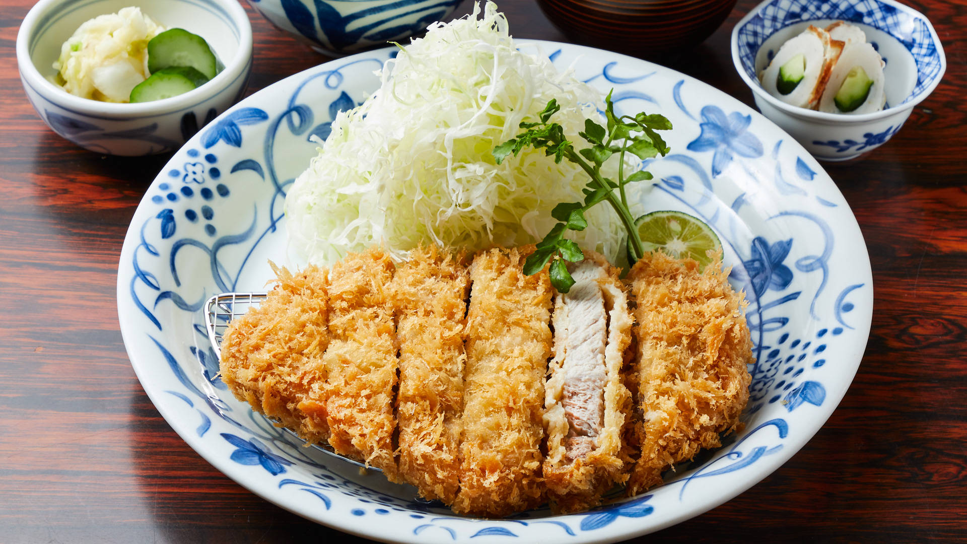 Caption: Japanese Culinary Delight ‐ Authentic Tonkatsu Meal Background