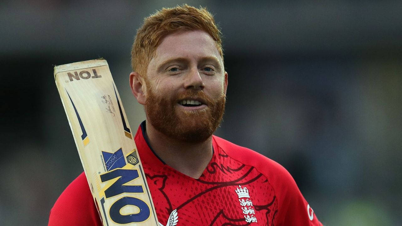 Caption: Jonny Bairstow Striking A Pose With His Cricket Bat