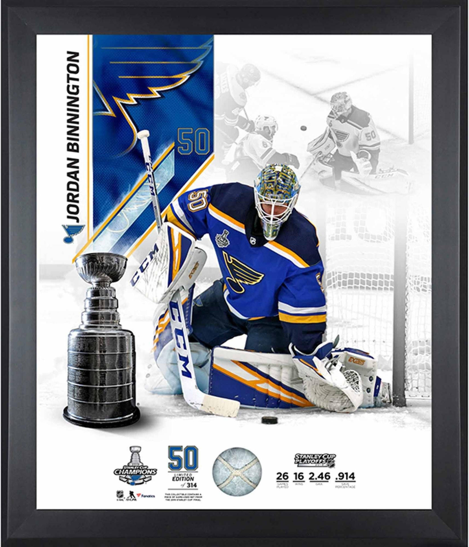 Caption: Jordan Binnington In Action - Champion Goaltender Background