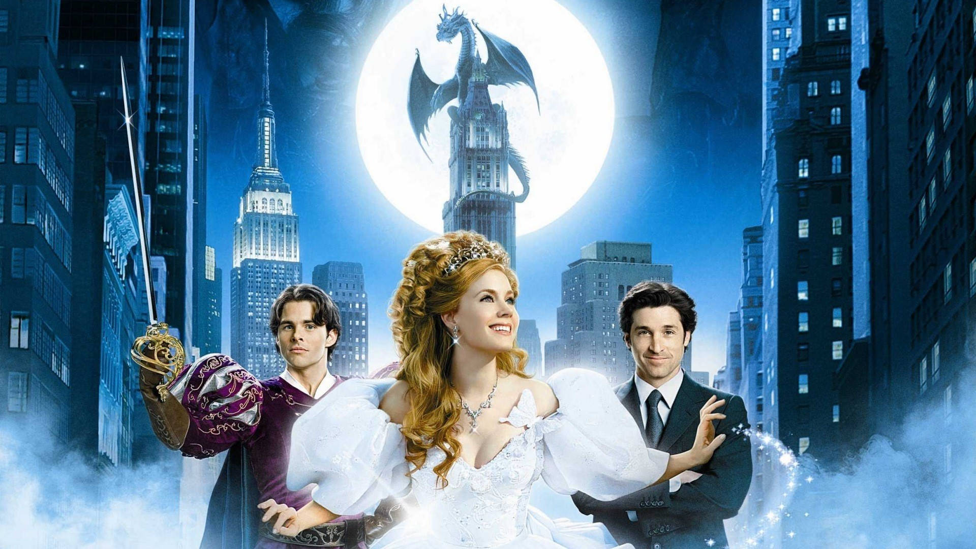 Caption: Leading Trio Of Enchanted – Prince Edward, Giselle, And Robert Background