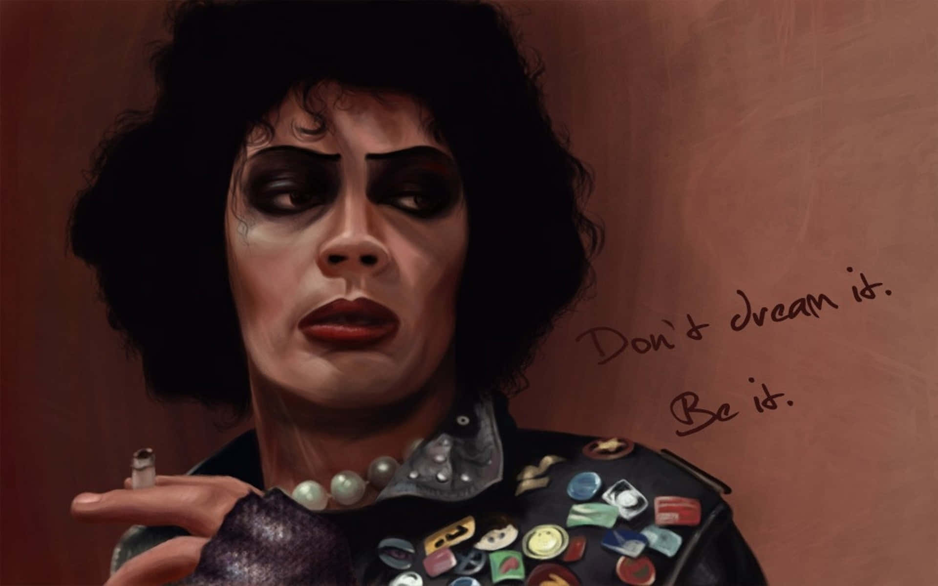 Caption: Legendary Actor Tim Curry Poses In A Stylish Black Outfit. Background