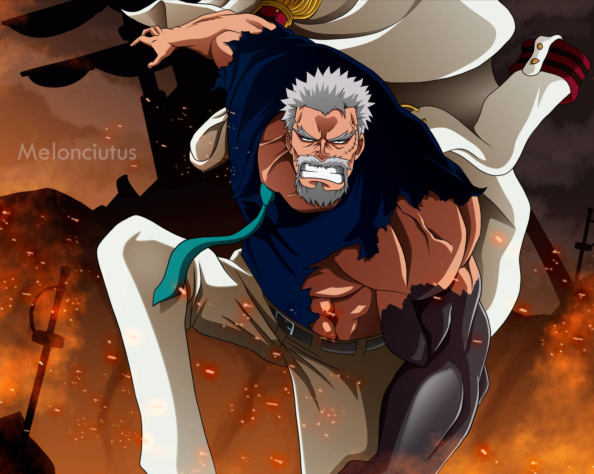 Caption: Legendary Marine Hero, Monkey D Garp In Action