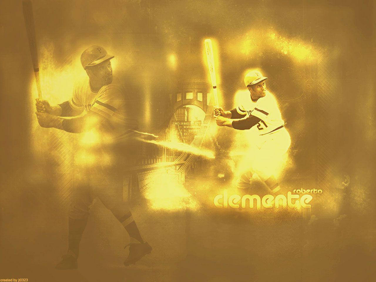 Caption: Legendary Roberto Clemente In A Golden Aesthetic Background