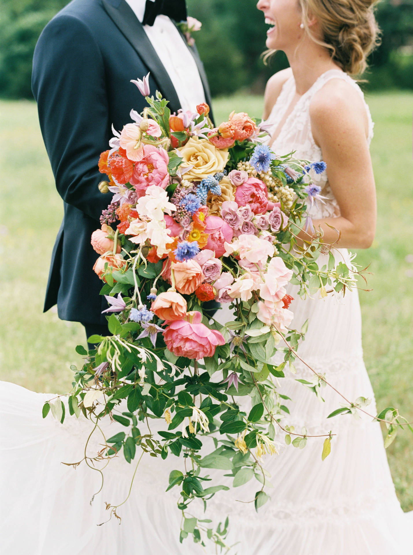 Caption: Luxurious Colorful Peony Wedding Bouquet Background