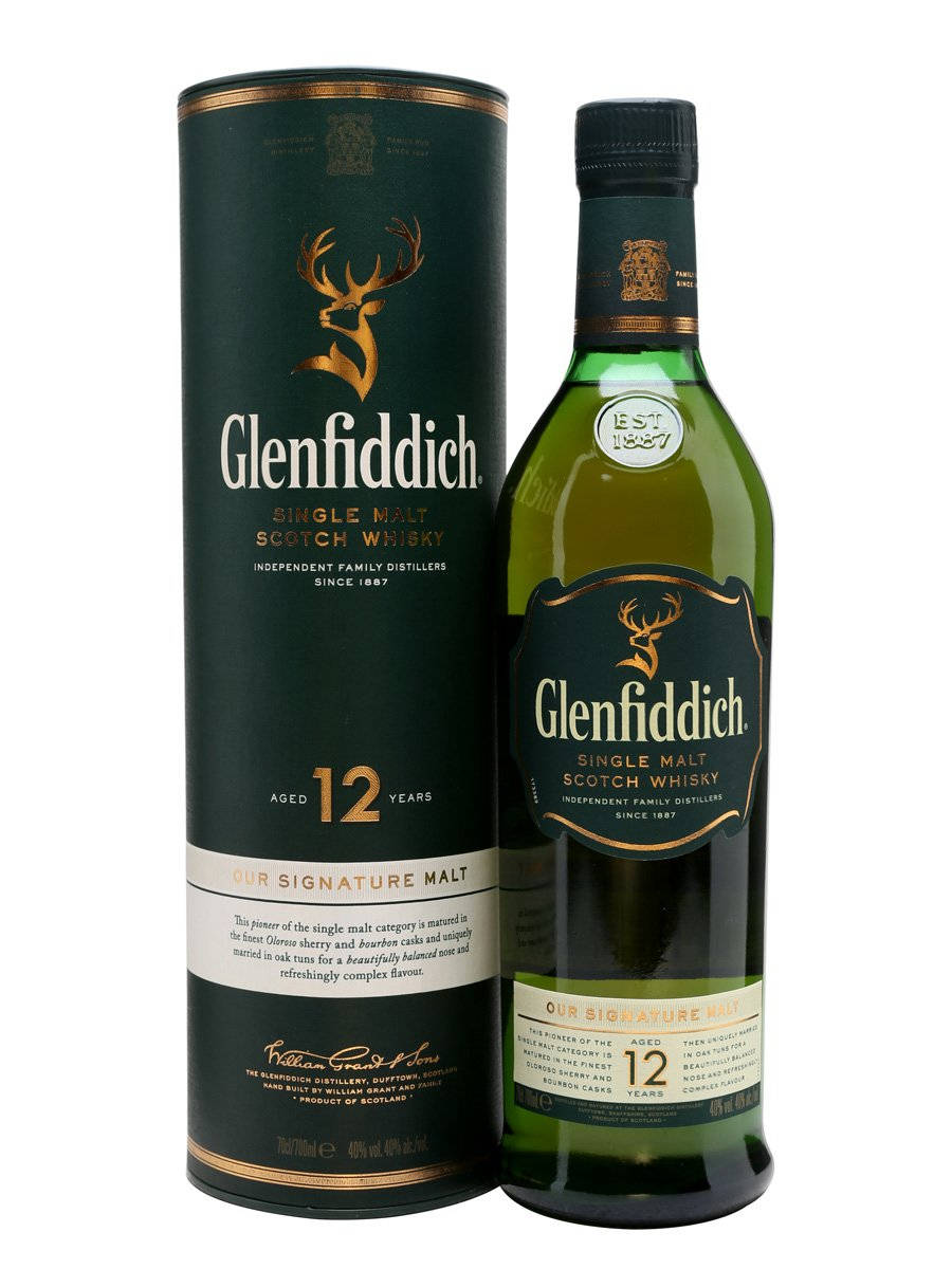 Caption: Luxurious Glenfiddich 12-year-old Scotch Whisky With Elegant Tube Package