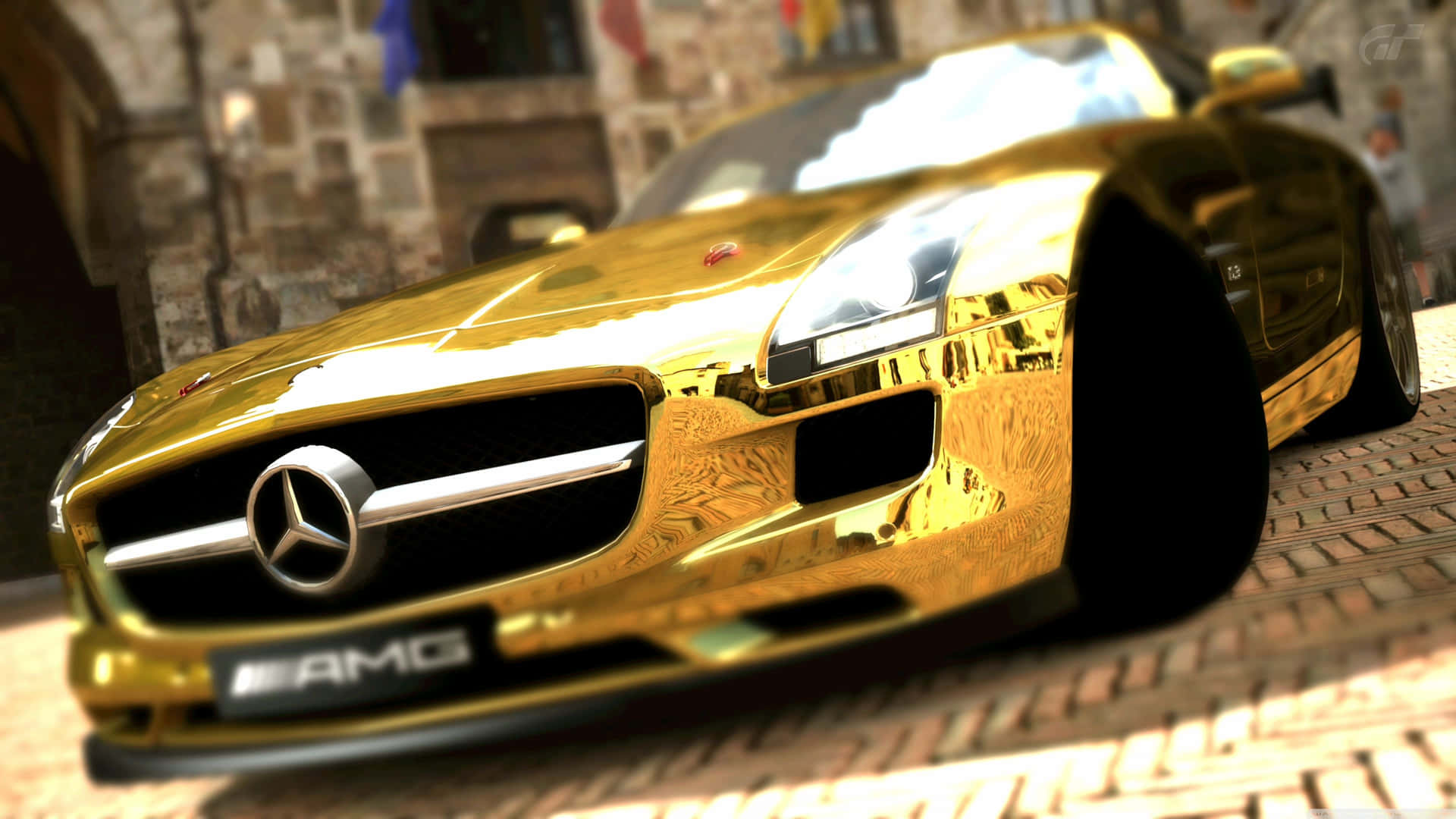 Caption: Luxurious Gold Mercedes Benz Sls Amg Sports Car