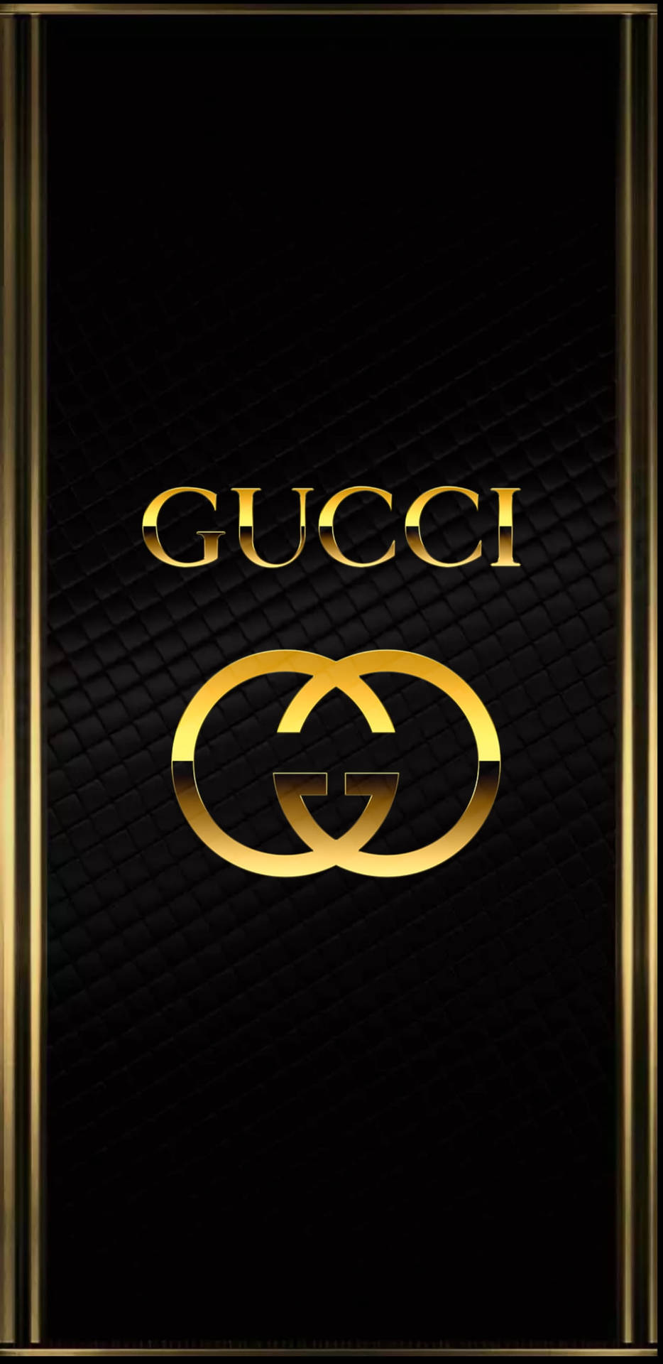 Caption: Luxurious Iphone 12 Pro Max Gold With Gucci Logo Background