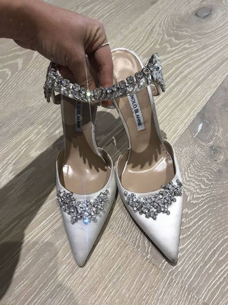 Caption: Luxurious Manolo Blahnik Silver Stilettos