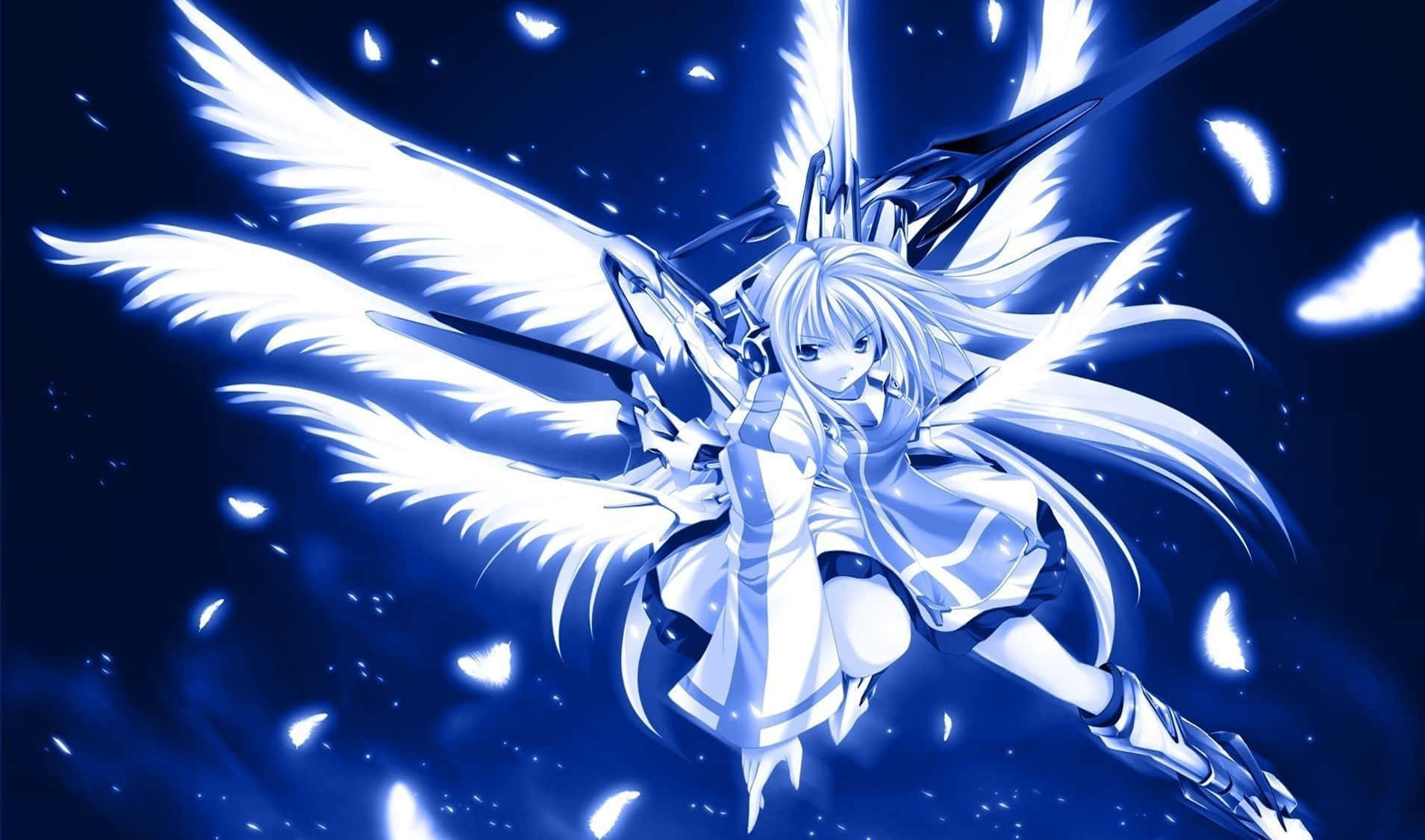 Caption: Majestic Blue Anime Warrior Angel In Action