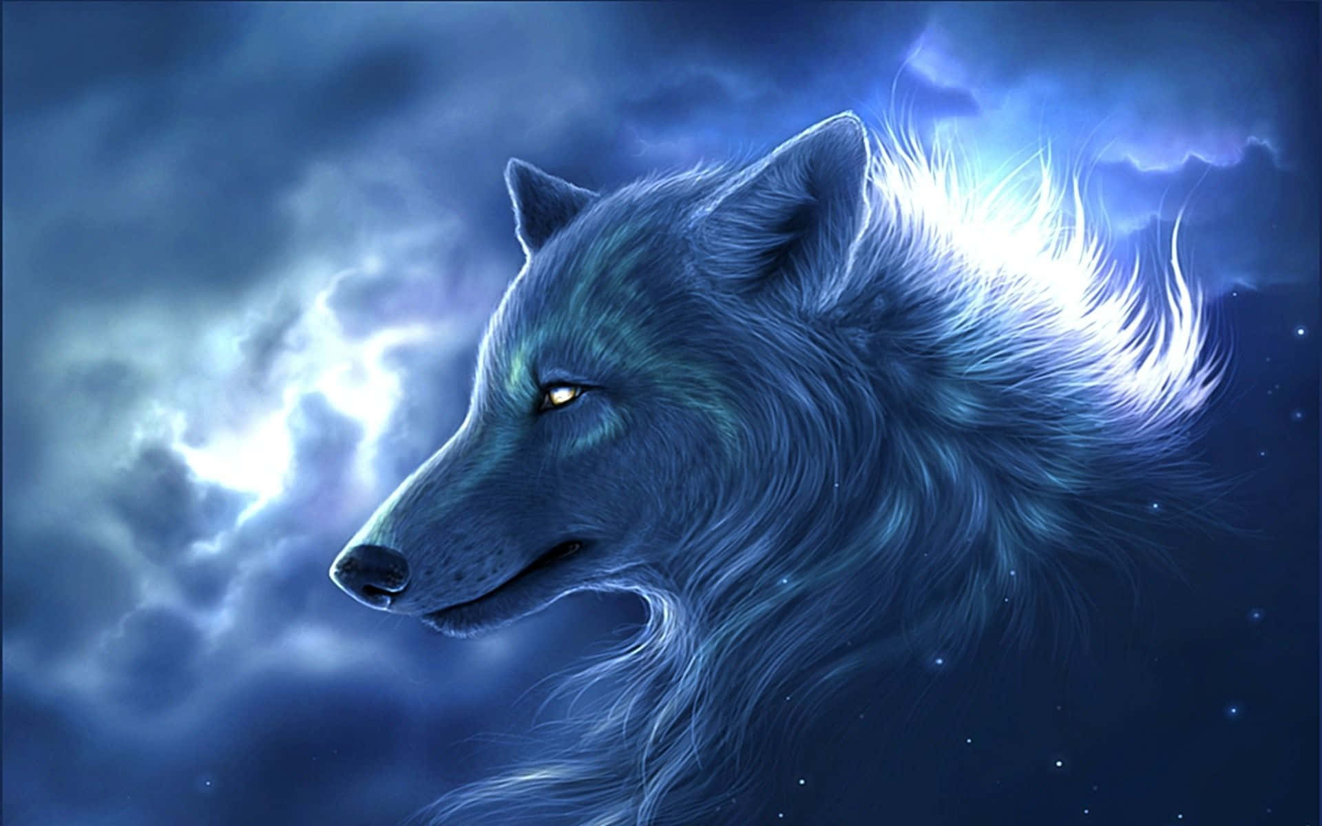 Caption: Majestic Blue Wolf In The Wild Background