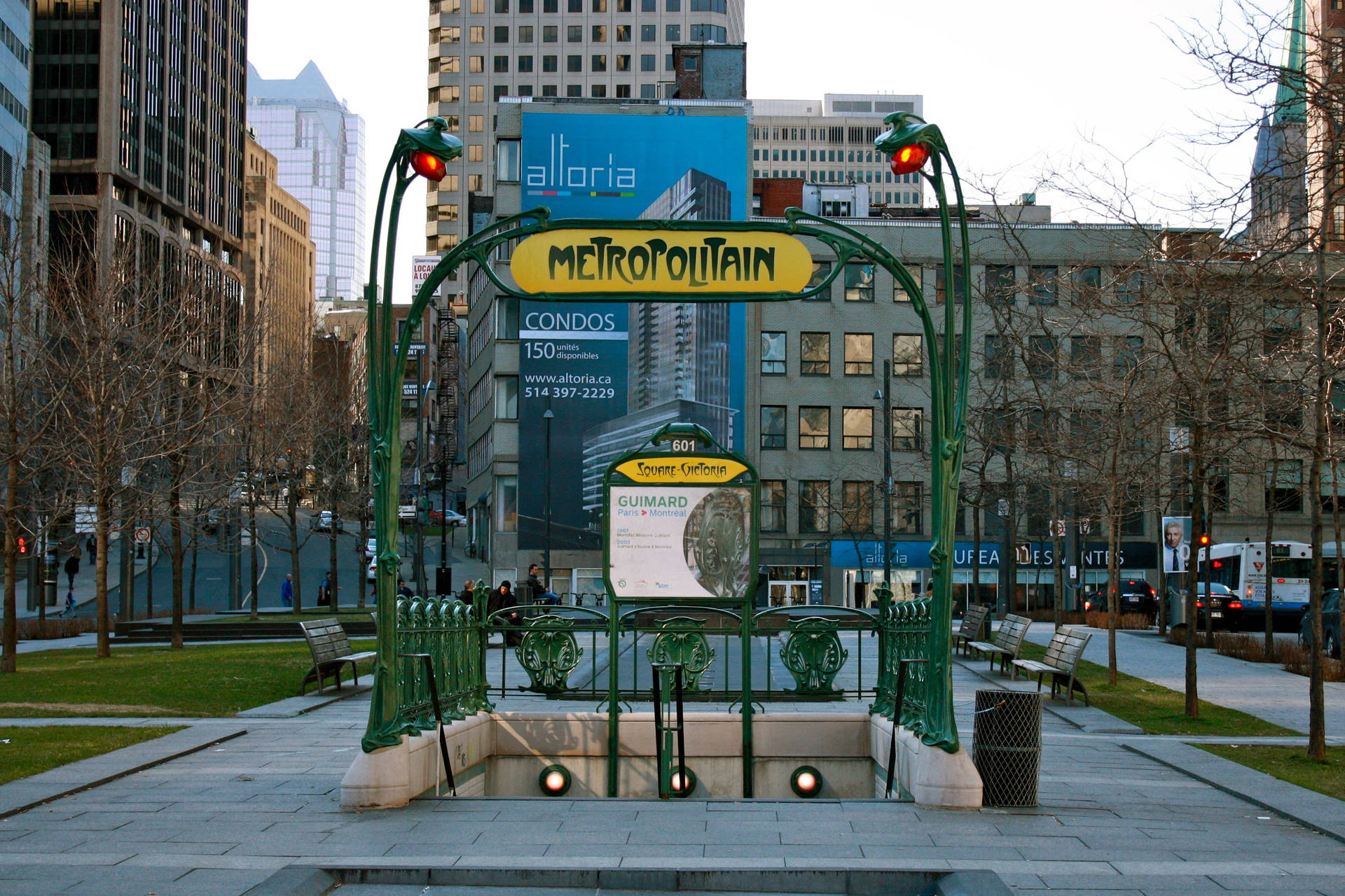 Caption: Majestic Evening At Victoria Square Station, Montreal Background