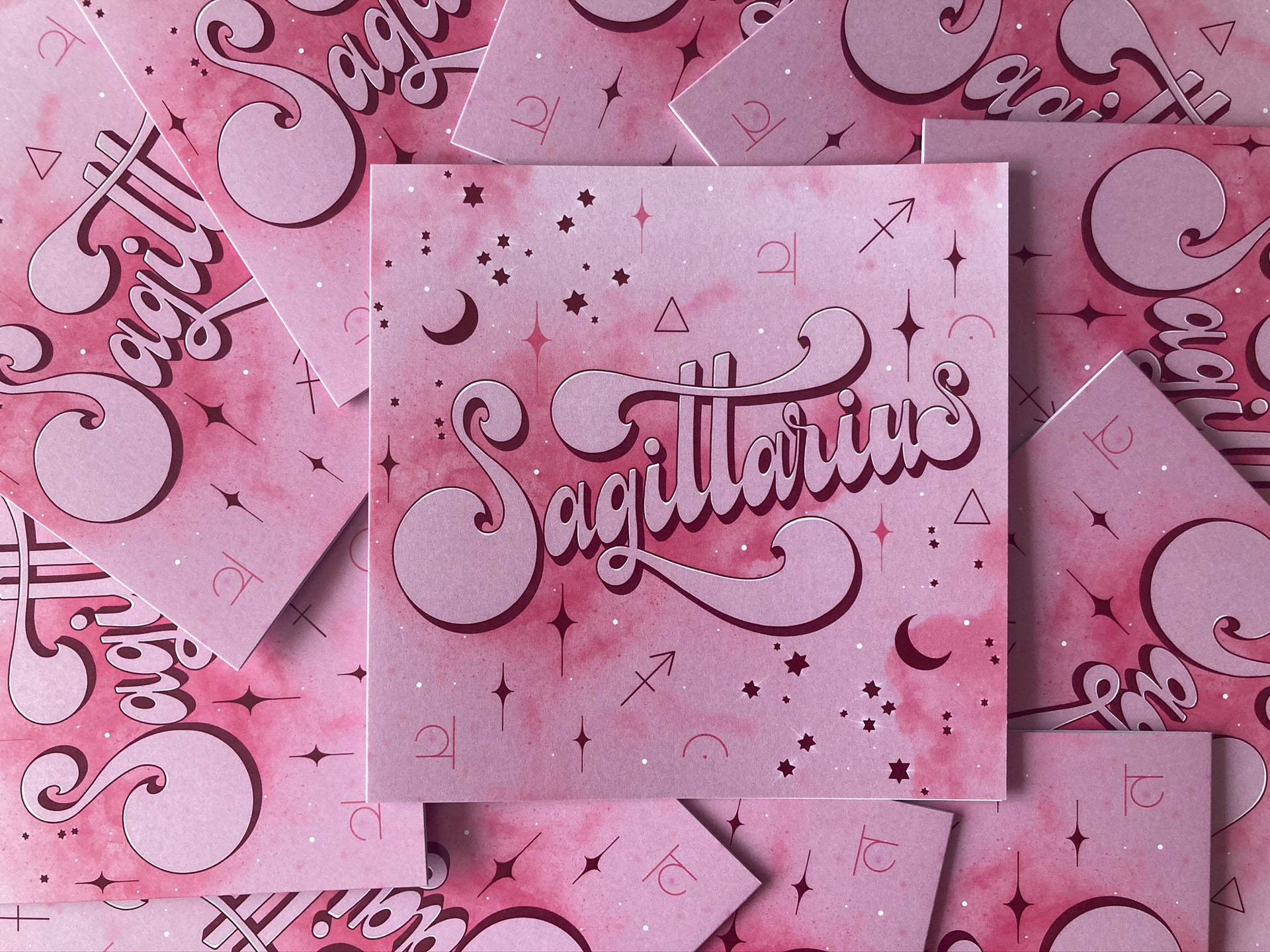 Caption: Majestic Pink Sagittarius Zodiac Card Background