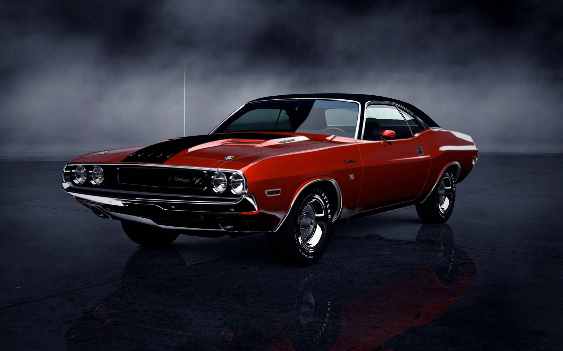 Caption: Majestic Red 1969 Dodge Charger Background