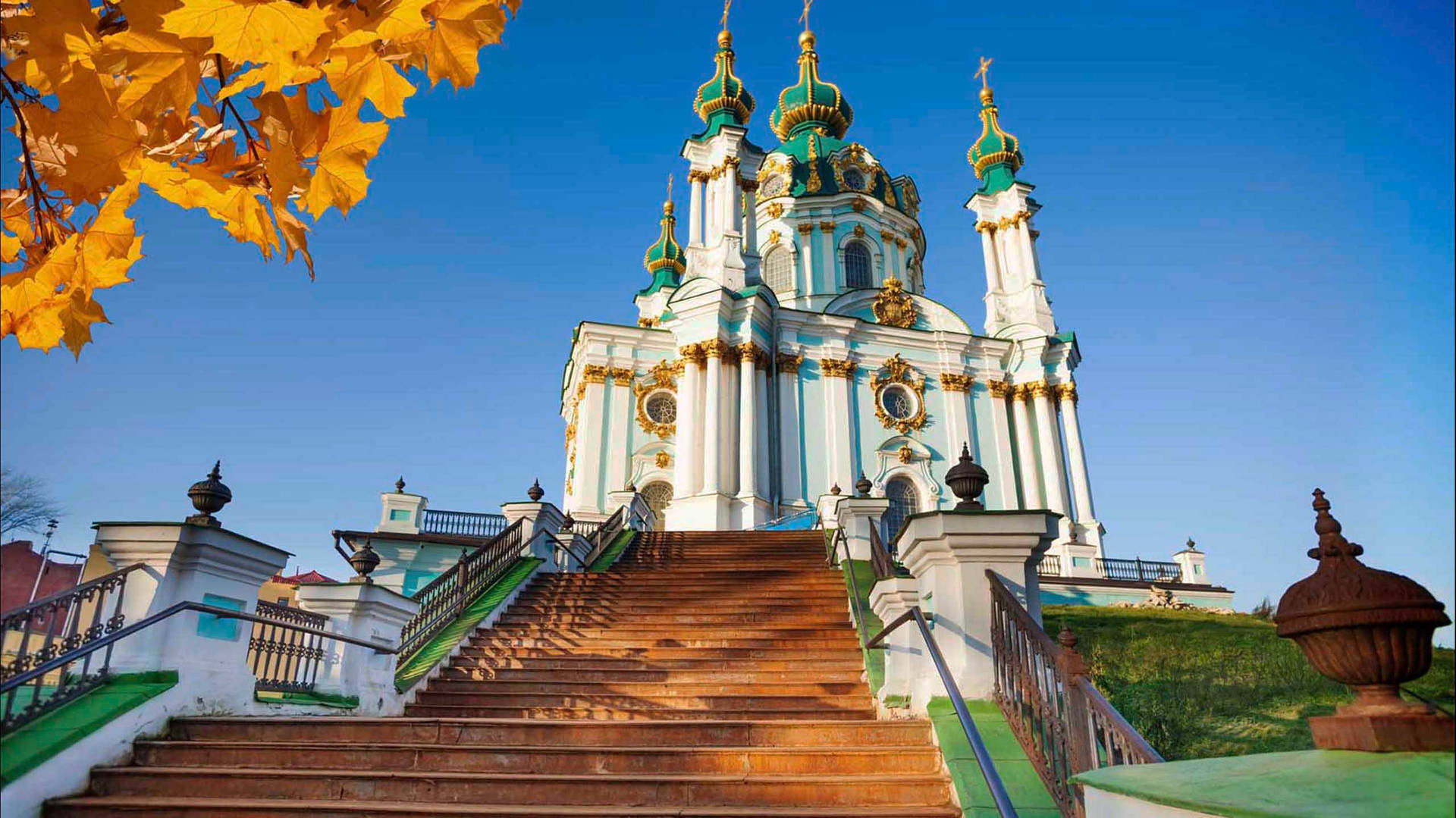 Caption: Majestic St. Andrew's Church In Kyiv, Ukraine Background